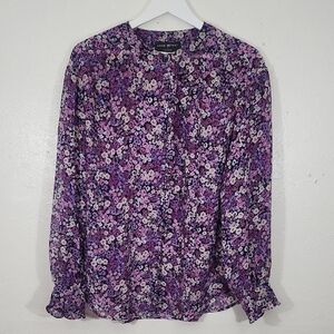 Lane Bryant Purple Floral Ruffled Sheer Cottagecore Blouse Size 14